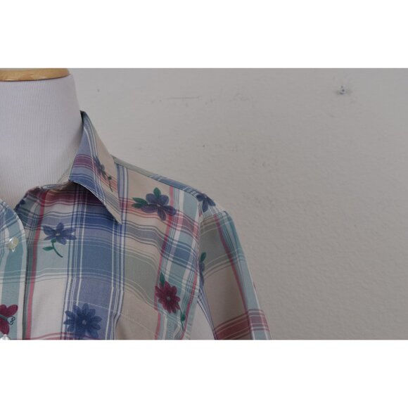Vintage 80s Floral/Plaid Blouse - Picture 5 of 10